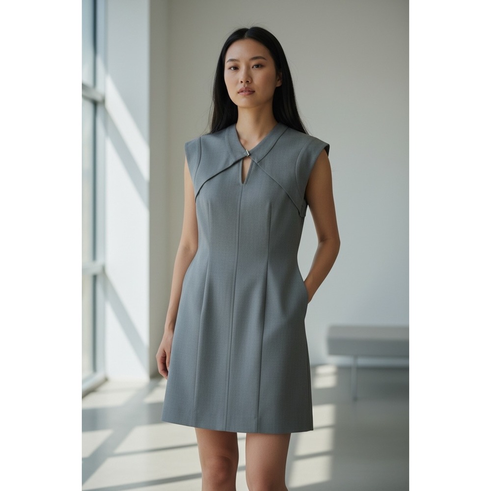 Vintage Daryl K Grey Mini Dress Layered Collar Cutout Wool Blend Size‎ P